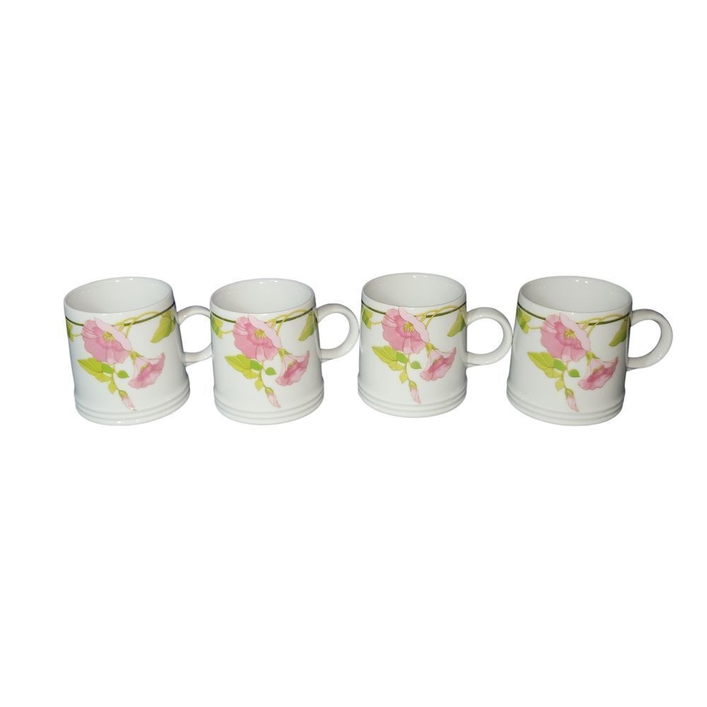 Charming Floral Ceramic Mug Set - Pink and Green